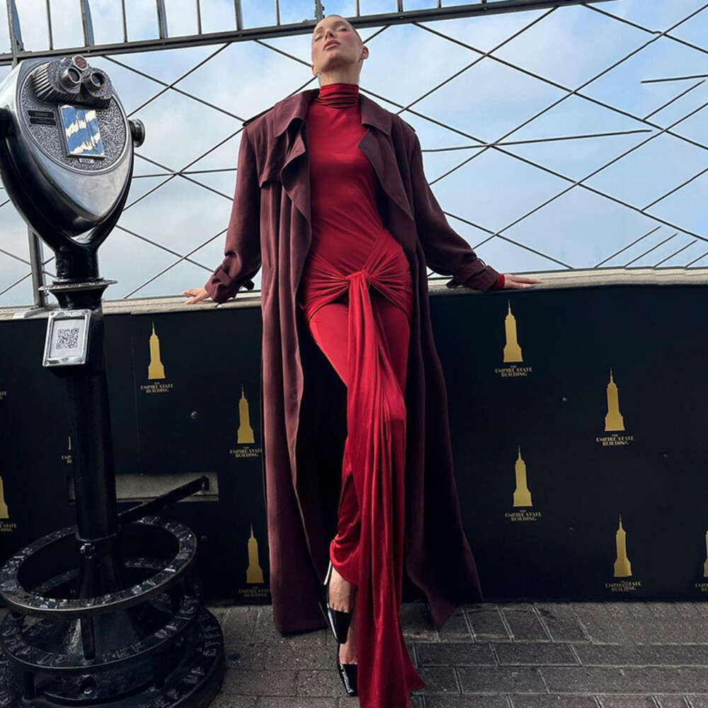 Autumn half high necked sleeved dress for women's fashion, sexy temperament, spicy girl tight fitting long skirt F51150