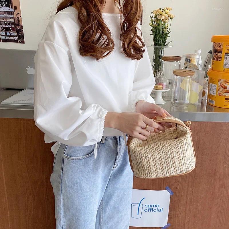 Free Shipping Shoulder Bags 2024 Vacational Bucket Beach Bohemian Small Knitting Summer Purse And Handbag Straw Crossbody Bag For Designer Bag Luxury 