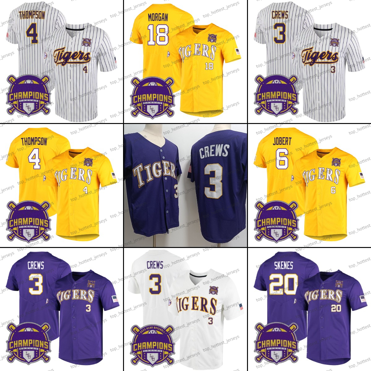 LSU Tigers #20 Paul Skenes 2023 Champions Baseball Jersey Saul Garza Dylan Crews Tre Morgan 47 White Cade Beloso Brayden Jobert Nola Yellow Purple White Custom