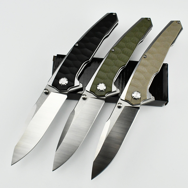 High Quality Ball Bearing Flipper Folding Knife D2 Satin Blade G10 with Stainless Steel Sheet Handle Outdoor Camping Hiking Survival Tactical Knives