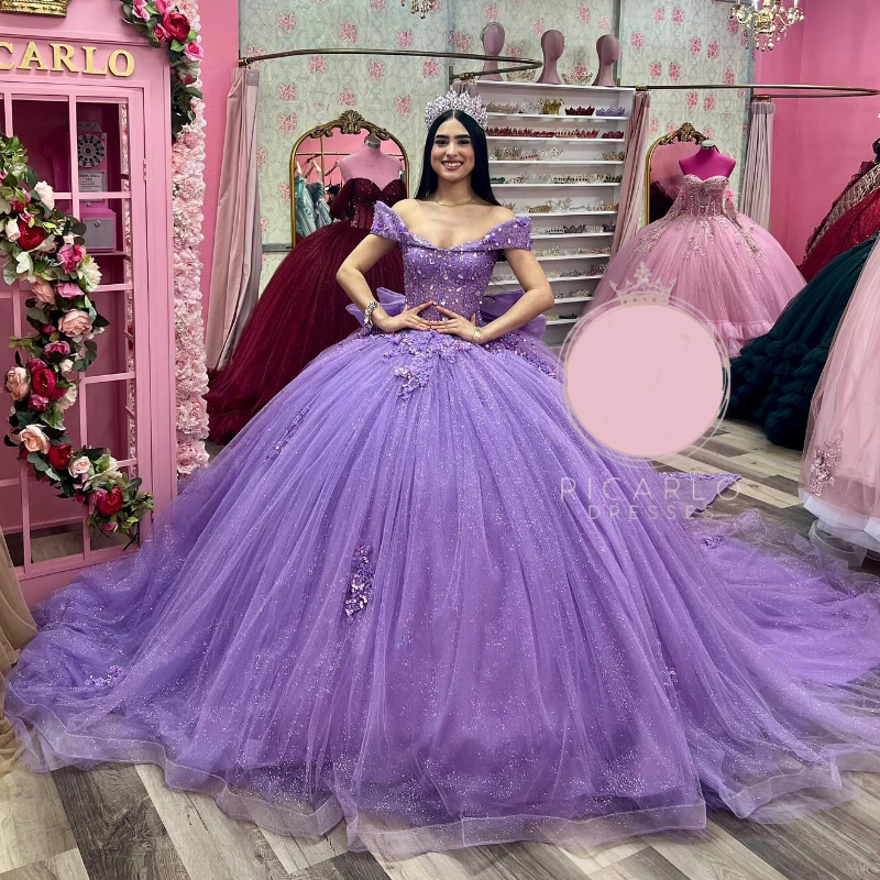 Lavender Quinceanera Dresses Sparkly Luxury Sequins Applique Lace Beads Sweet 16 Year Vestidos De 15 Anos Birthday Party Gown