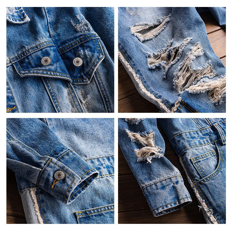 Street mens denim jumpsuit hip-hop street clothing hole cracked jeans full set slotted cargo pants fashion cargo ship 240510