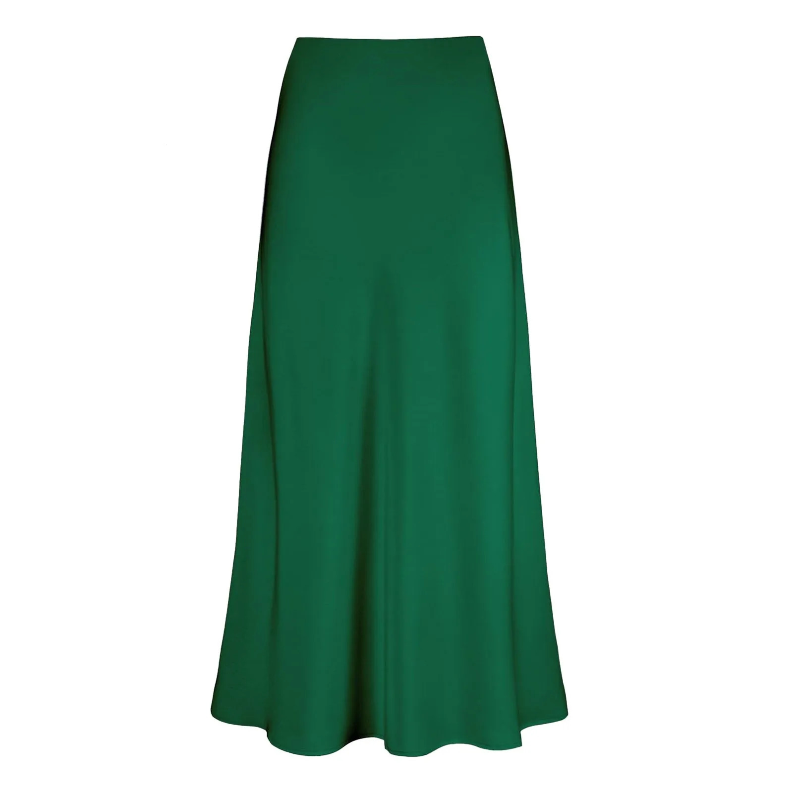 ALine Pleated Long Skirts Summer Women 2024 Skirt Streetwear Elastic Waist Solid Elegant Satin Dress For Ladies 240508