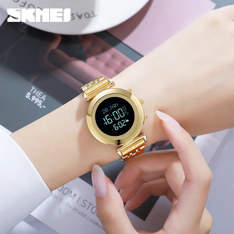 SKMEI Muslim Qibla Watch Women Adhan Alarm Clock Hijri Calendar Islamic Al Harameen Fajr Time Wristwatch For Women montre femme 240428
