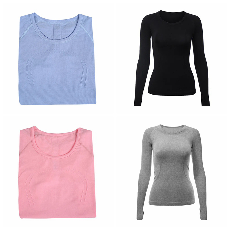 Women Yoga T-Shirt Womens High-Elastic Breathable Running Top Quick Drying Seamless Short Sleeve Sport-Cycling Gym Wear Jogging Fitness Clothes Long Sleeve