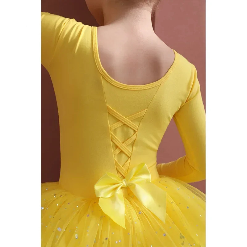 Short /Long Sleeves Tulle Bowknot Skate Gymnastics Christmas Birthday Party Leotard Dancewear Girls Ballet Dance Tutu Dress Kids 240510