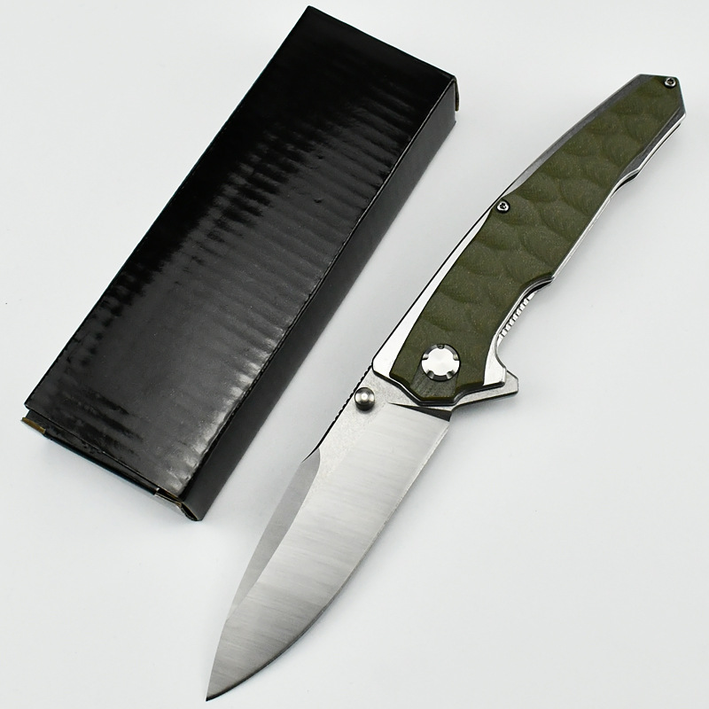 High Quality Ball Bearing Flipper Folding Knife D2 Satin Blade G10 with Stainless Steel Sheet Handle Outdoor Camping Hiking Survival Tactical Knives