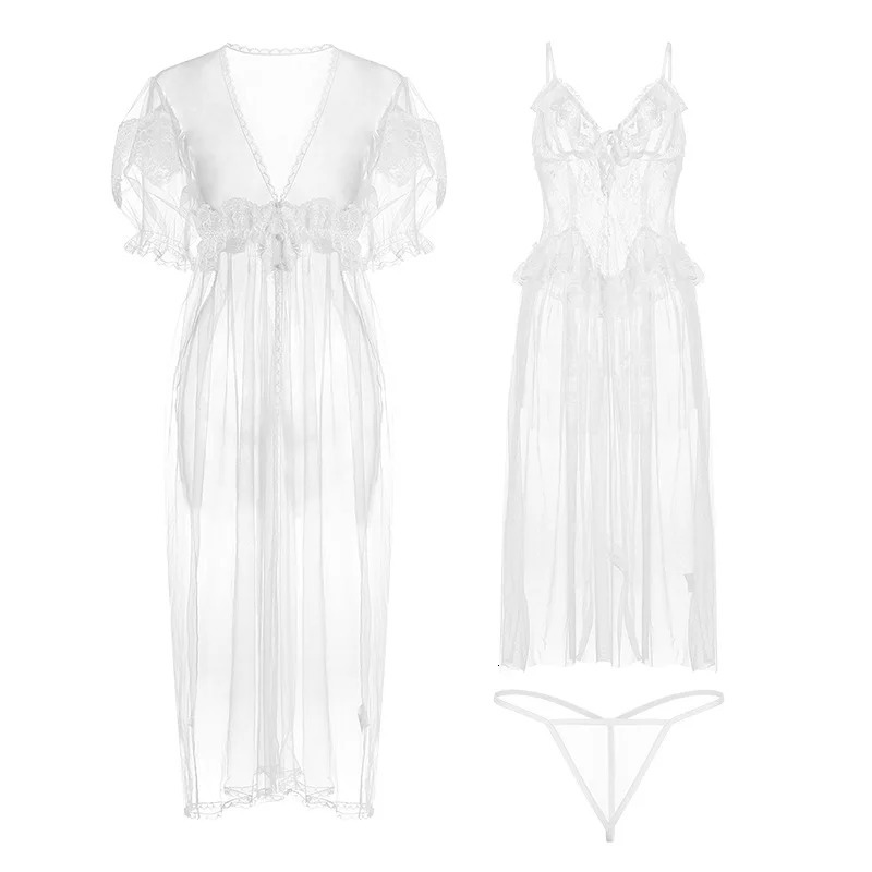 womens pajamas mesh court style long pajamas seductive evening gowns outerwear 240425