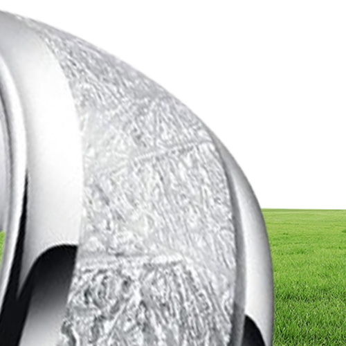 8mm Tungsten Mens Ring Inlay Meteorite Silver Polished Wedding Bands Men039s 316L Stainless Steel Ring Size 713