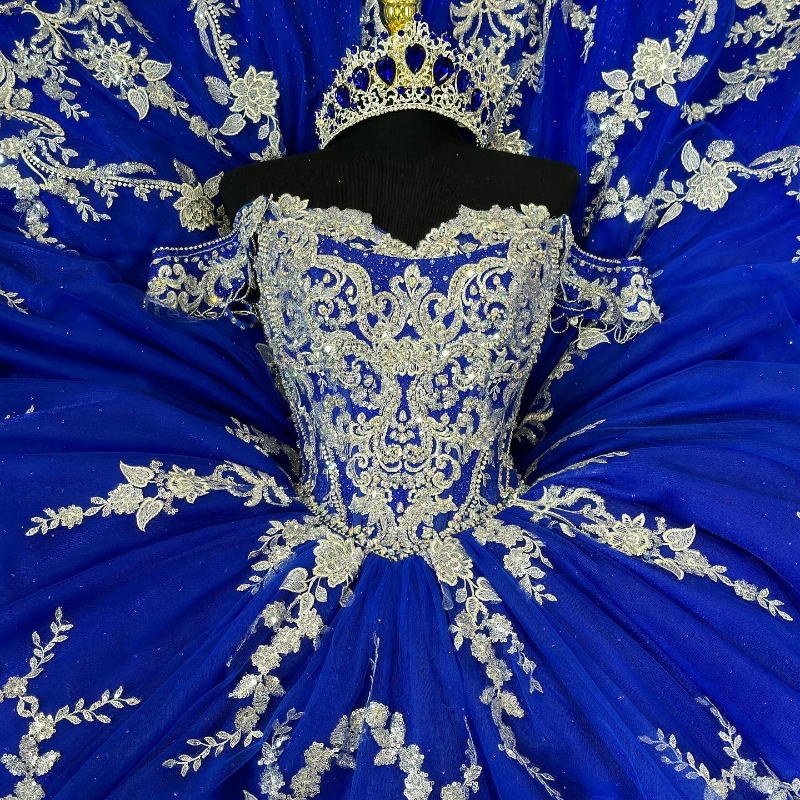 Royal Blue Prom Dress Ball Gown Sweet 16 Year Quinceanera Dresses Off The Shoulder Applique Lace Beads Tull Birthday Party Ocn Vestidos De 15 anos