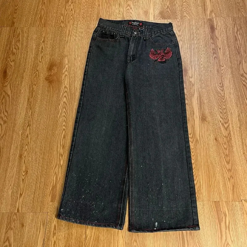 Street Vintage Jeans Y2K Harajuku Wash Black Multiple Pockets Baggy Jeans Denim Pants Mens Womens High Waist Wide Trousers 240429