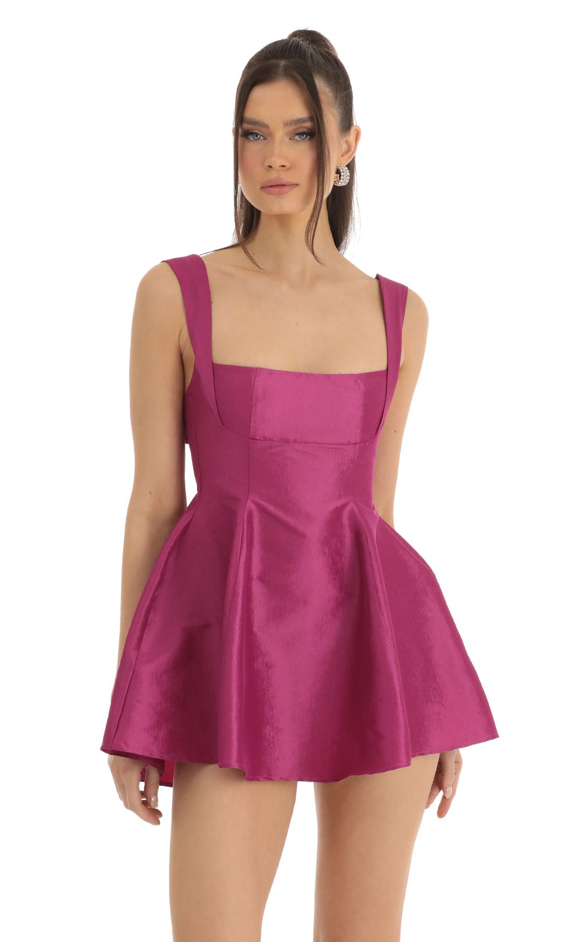 graduation Casual Dresses Fashion Bow Backless Pleated Dress For Women white Solid Square Neck Suspender Mini Summer Chic Female Party waist-cinching 