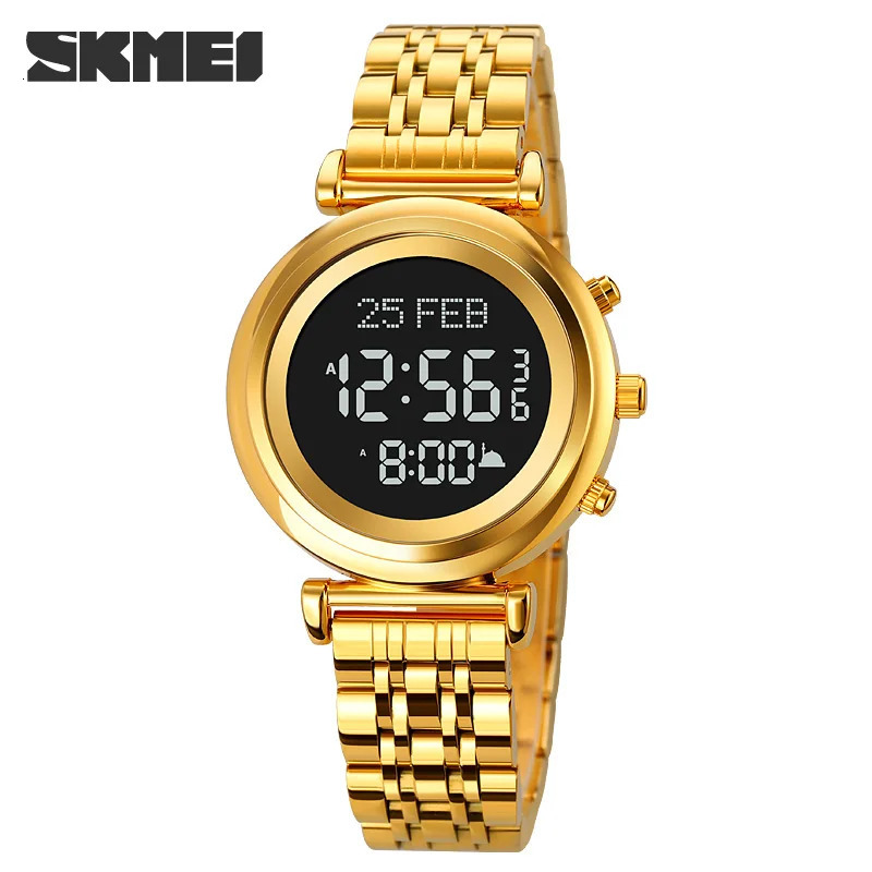 SKMEI Muslim Qibla Watch Women Adhan Alarm Clock Hijri Calendar Islamic Al Harameen Fajr Time Wristwatch For Women montre femme 240428