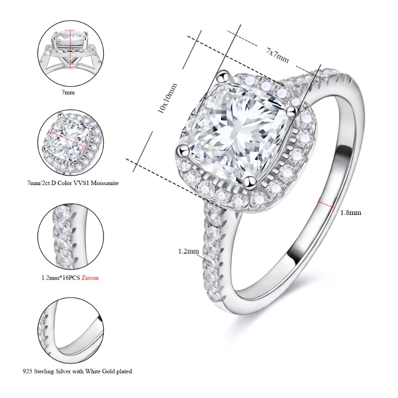 Luxury Women Rings S925 Sterling Silver 2Ct Moissanite Ring for Wedding Anniversary Gifts For Parnter Fashion Engagemen Ring