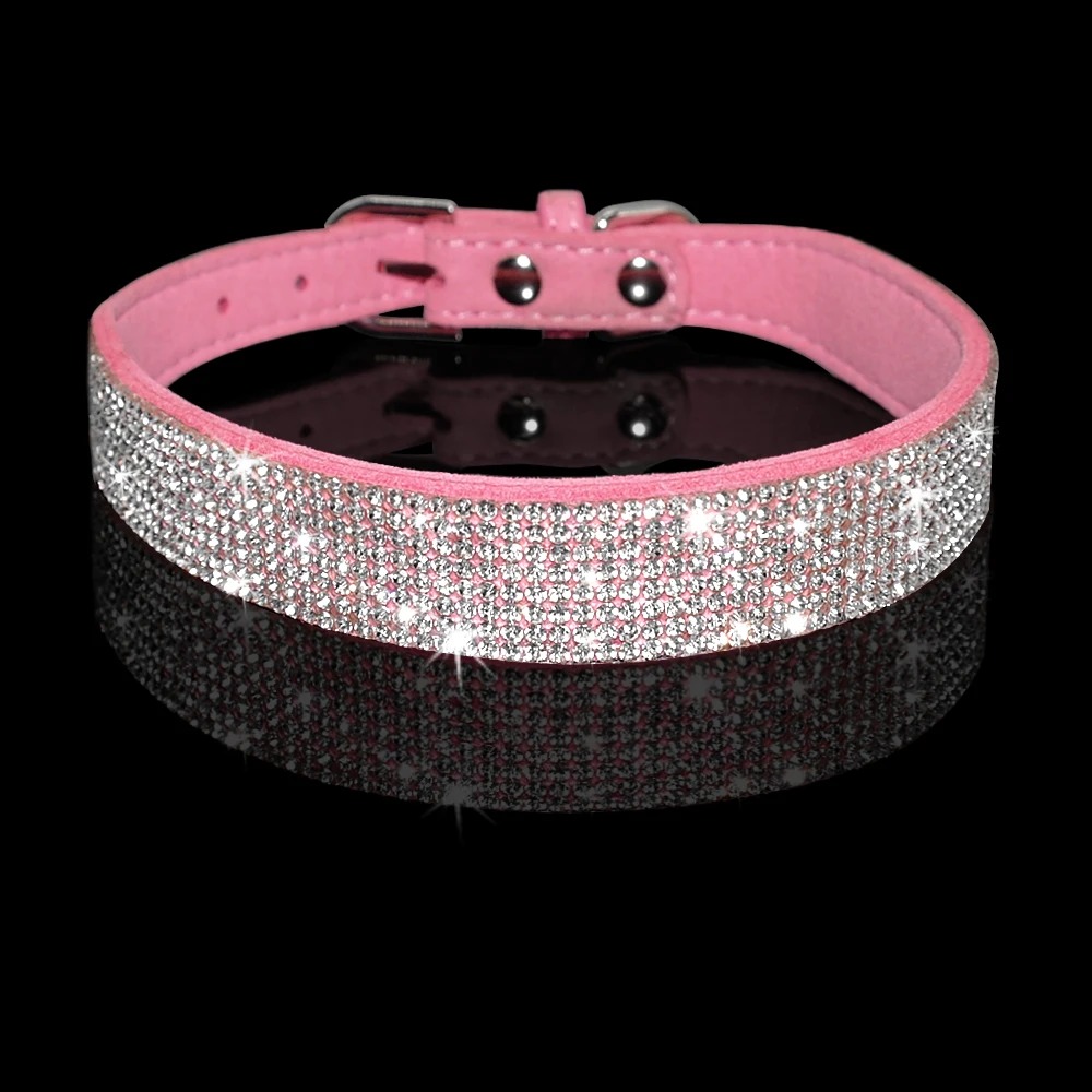 Rhinestone Dog Cat Collar Suede Leather Puppy Cats Kitten Collar for Small Dogs Chihuahua Yorkshire French Bulldog