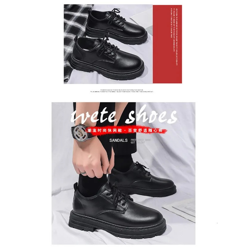 Men Korea Leather Platform Oxfords Slip on Thick Tottom Male Derby Shoes Casual Loafers Mens Square Toe Formal Dress 240509