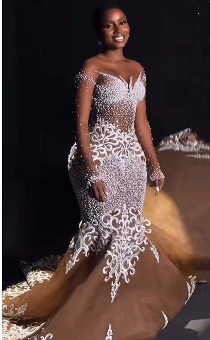 Amazing African Nigeria Mermaid Wedding Dresses Beaded Lace Appliques Long Sleeves Asoebi Bridal Gowns Custom Made 2024