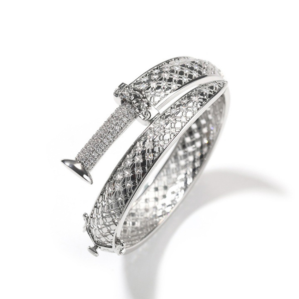 Hip Hop Sword Bracelet Cuff Bangle Micro Paved Cubic Zirconia Mens Wrist Jewelry Set