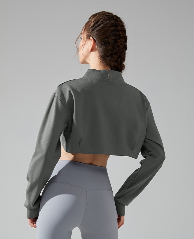 Women Yoga shirt T-Shirts Women Half-cut Hoodie Running Top Quick Drying Long Sleeve Blazer Sport-Cycling Short Coat