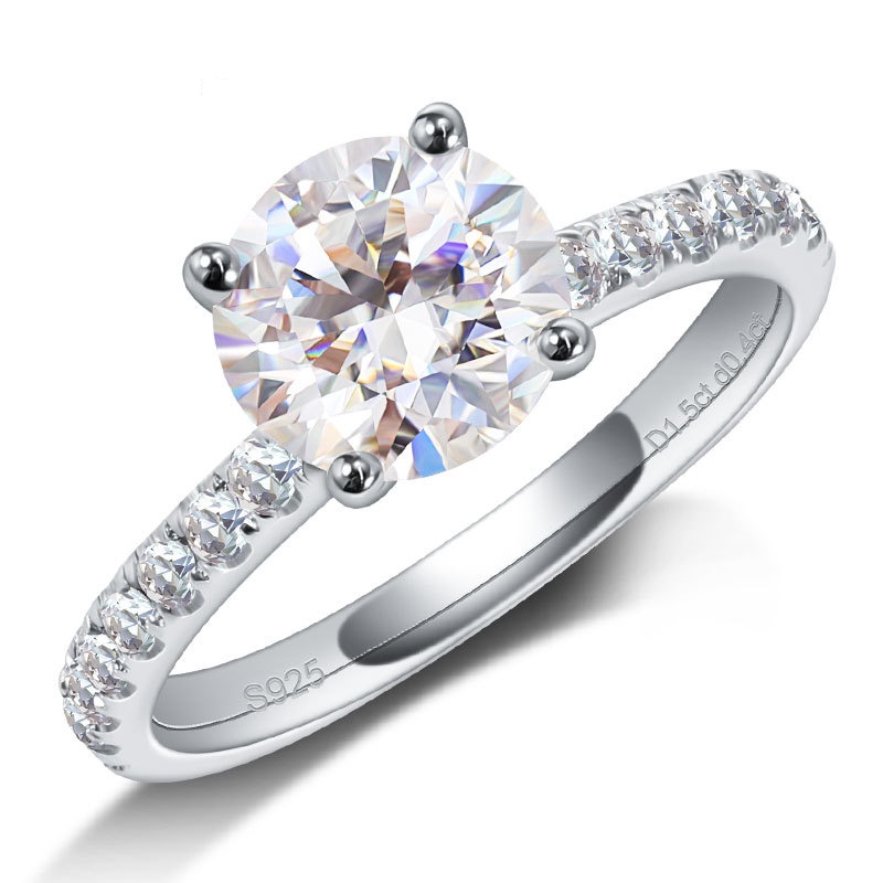 Pass Test Men Women Fashion Moissanite Ring S925 Solid Sterling Silver Simple 1.5ct Round VVS1 Moissanite Rings for Wedding Anniversary Size 5-11