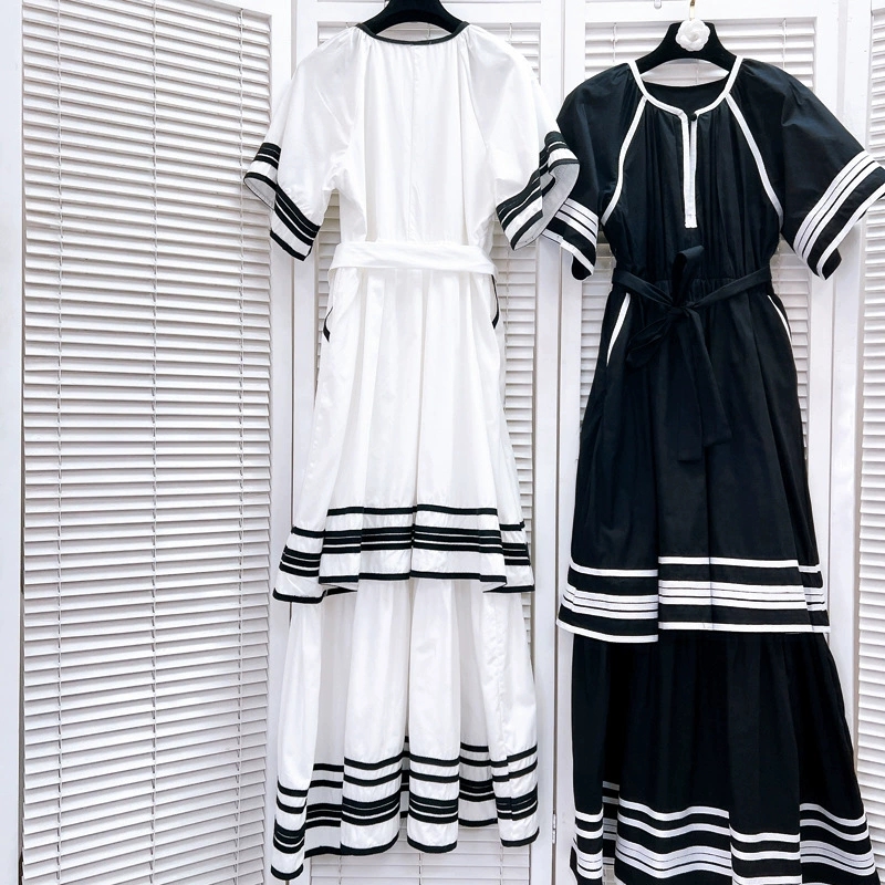 506 XL 2024 Milan Runway Dress Spring Summer Short Sleeve Crew Neck Black White Dresses Womens Dress Fashion High Quality L
