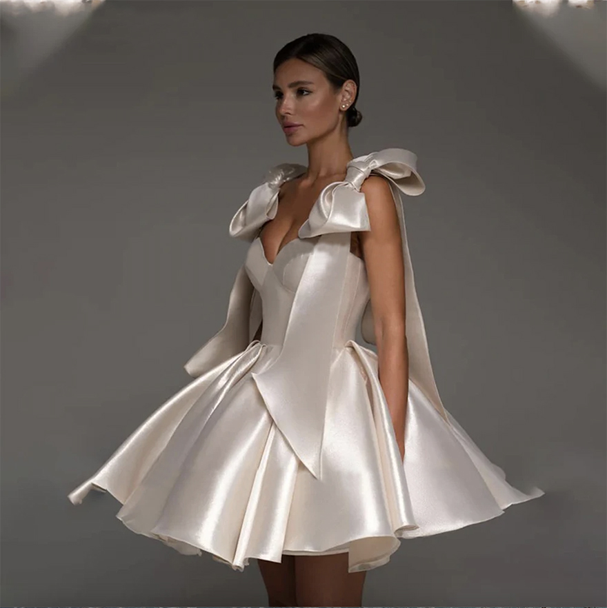 Mignon Satin Sweetheart Bow Lace up Pleat Ribbons Graduation Dresses Cocktail Gown Homecoming Party Dress for Women 2024