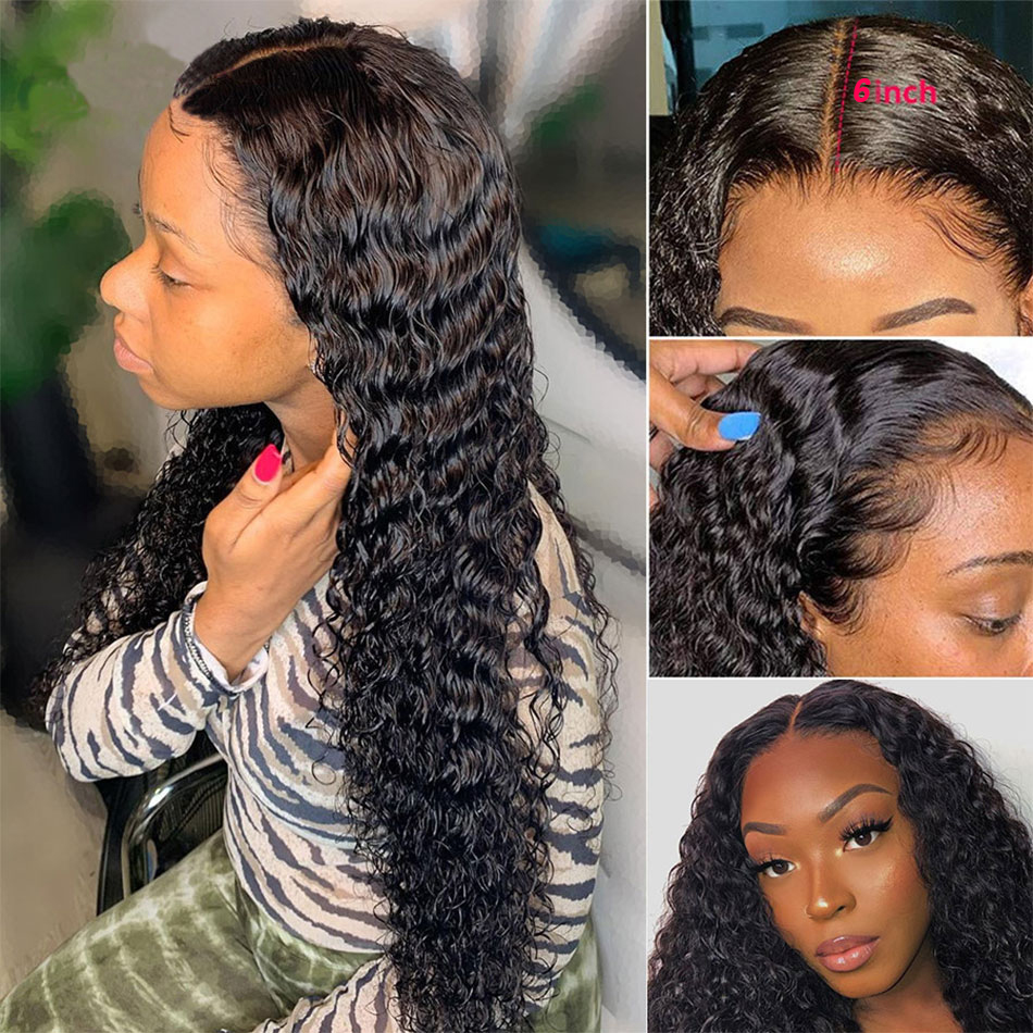 Deep Wave Frontal Wig 30 32 Inch Curly Human Hair Wigs for Women Pre Plucked Indain Wet and Wavy Loose Deep Wave Lace Front Wig HD