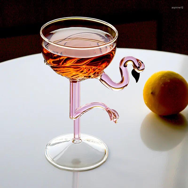 Luxcury Wine Glasses 1 Piece 200ml/6oz Elegant Clear Pink Flamingo Stem Goblet Glass Champagne Coupe Martini Cocktail Cup For Bar Party