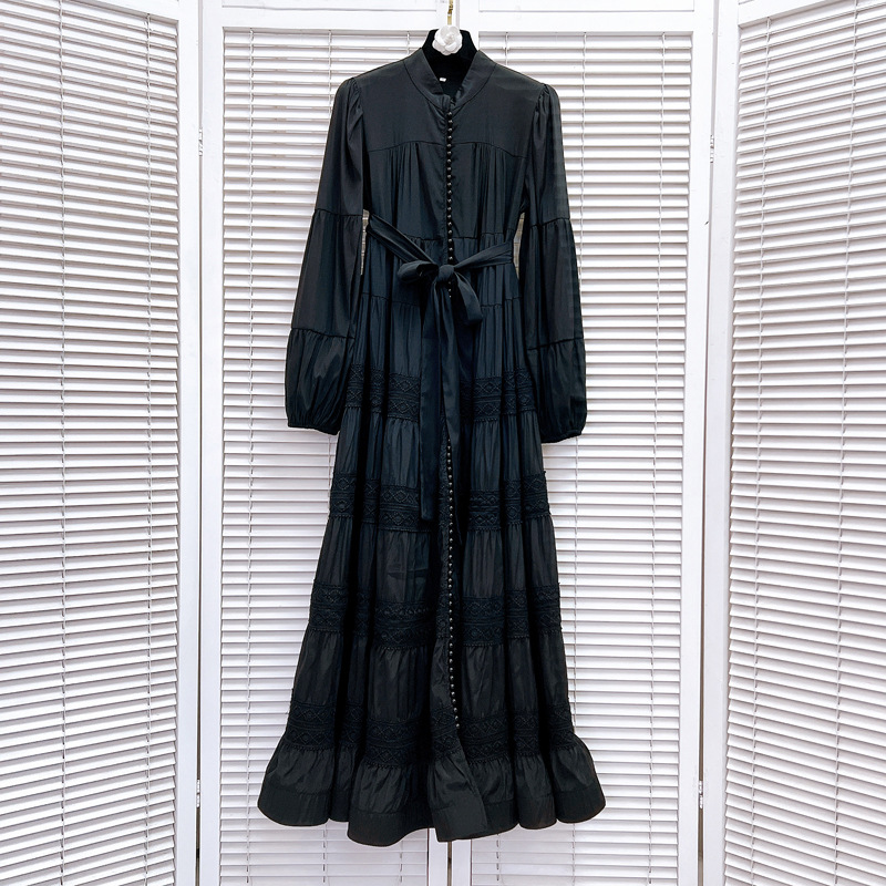 506 L 2024 Milan Runway Dress SPring Summer Long Sleeve Crew Neck Blue Dresses Womens Dress Fashion High quality luxijia