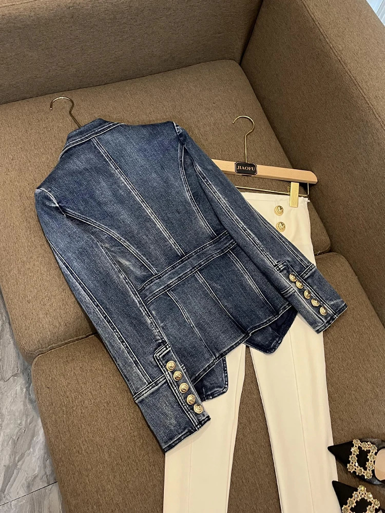 Korean Fashion Winter Denim Coat for Women Jean Jacket Button Up Clothing Long Sleeve Slim Fit Style Outwear Clothes 240423