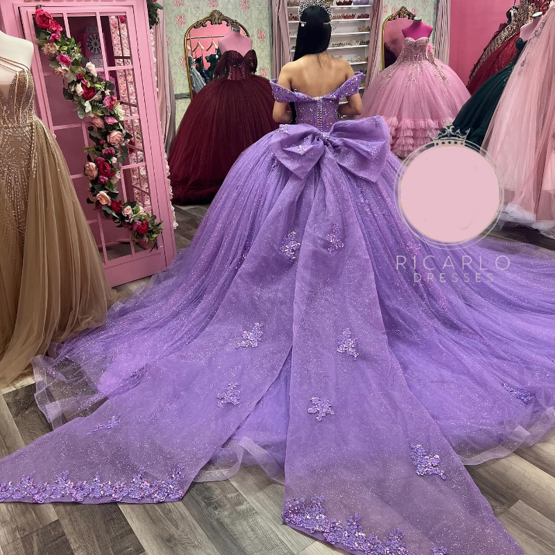 Lavender Quinceanera Dresses Sparkly Luxury Sequins Applique Lace Beads Sweet 16 Year Vestidos De 15 Anos Birthday Party Gown