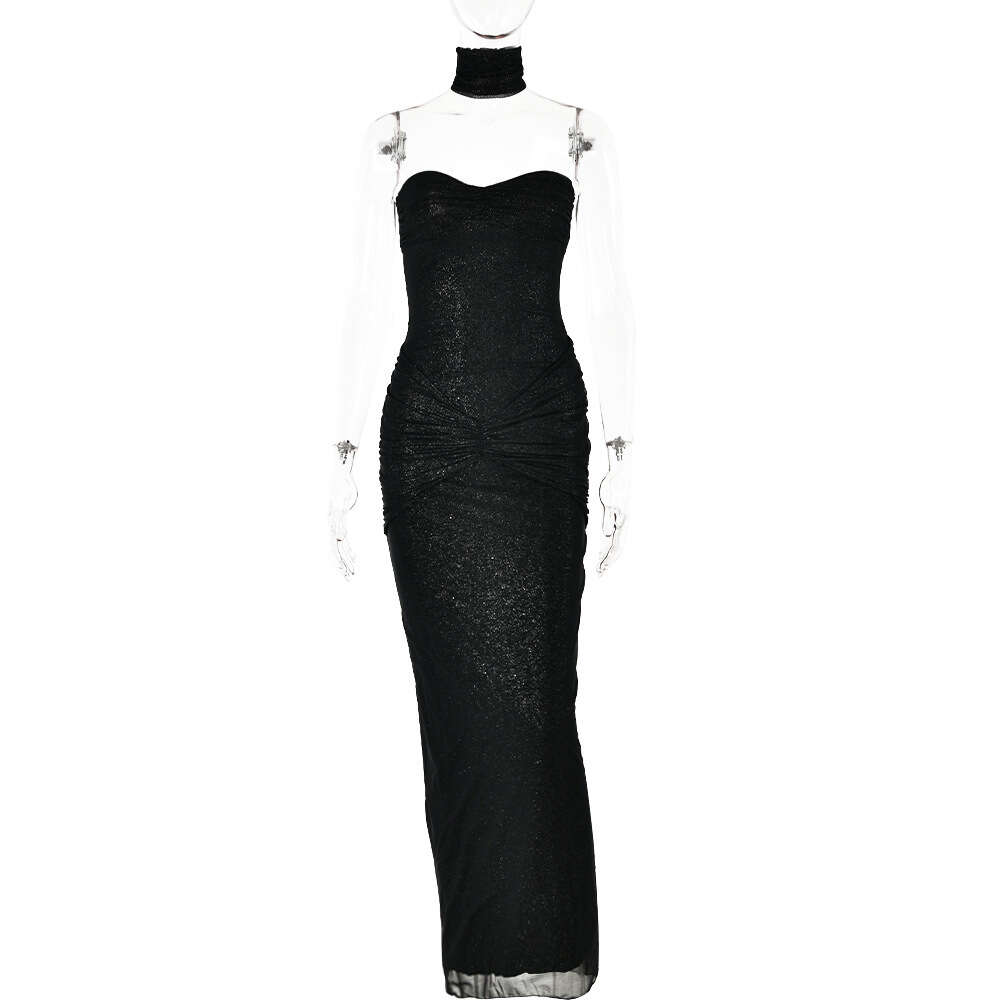 Hot selling new sexy and fashionable high-end slim fit strapless backless patchwork fishtail dress long skirt F51159