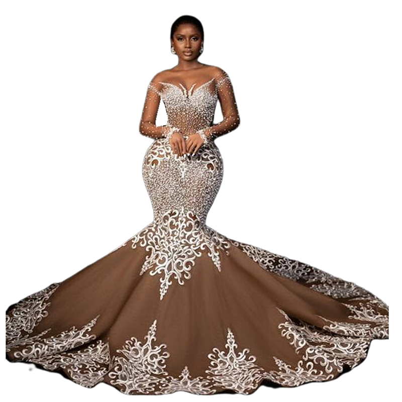 Amazing African Nigeria Mermaid Wedding Dresses Beaded Lace Appliques Long Sleeves Asoebi Bridal Gowns Custom Made 2024