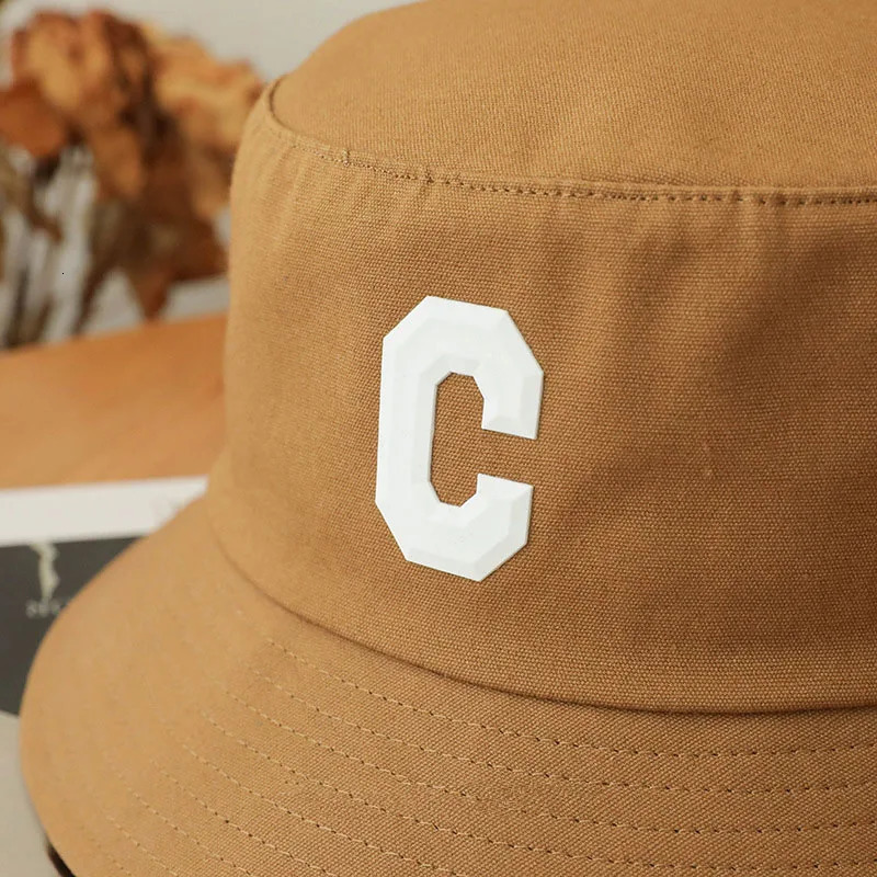 Big Head Size Causal Fisherman Hats for Men Solid Color Cotton Letter C Bucket Hat for Male Outdoor Korean Spring Panama Hat 240507