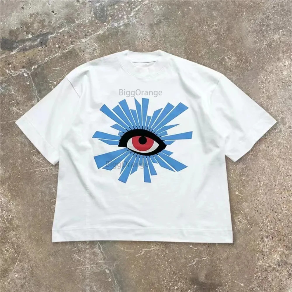 Oversize Puff Print Tshirt House Of Errors Eye Tee Men Women T-shirt High Street Vintage Black Short Sleeve Cotton Tops 240511