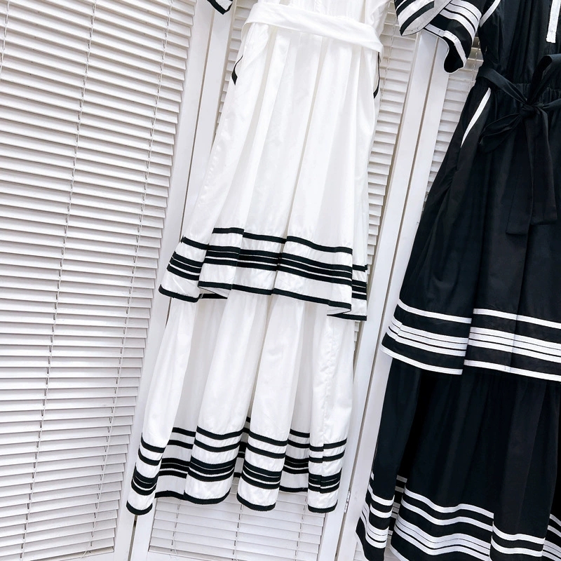 506 XL 2024 Milan Runway Dress Spring Summer Short Sleeve Crew Neck Black White Dresses Womens Dress Fashion High Quality L