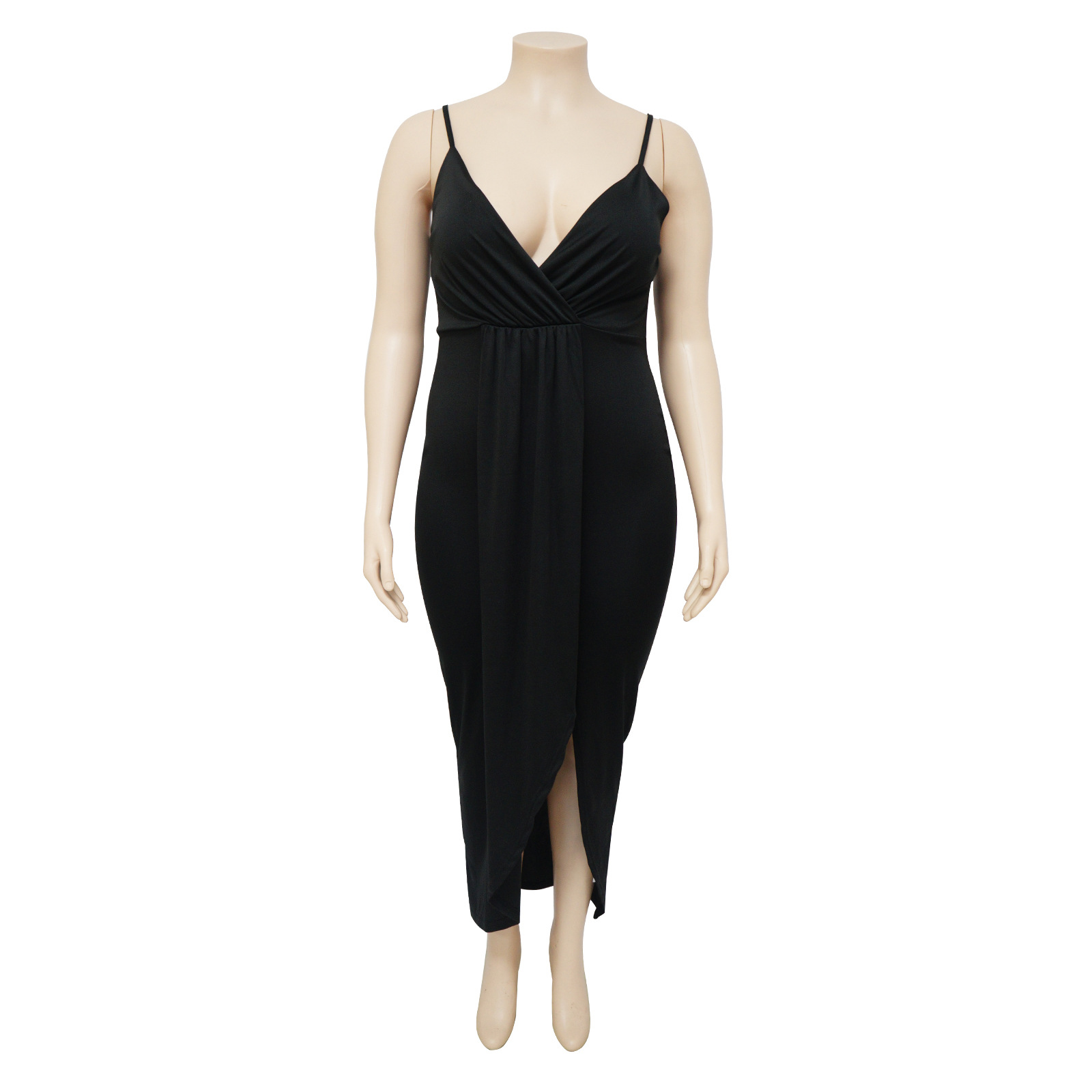 Women Plus Size Dresses Stretch Adjustable Shoulder Strap Sleeveless Sexy V Neck Ruched Midi Dress Wrap Party Cocktail Dress