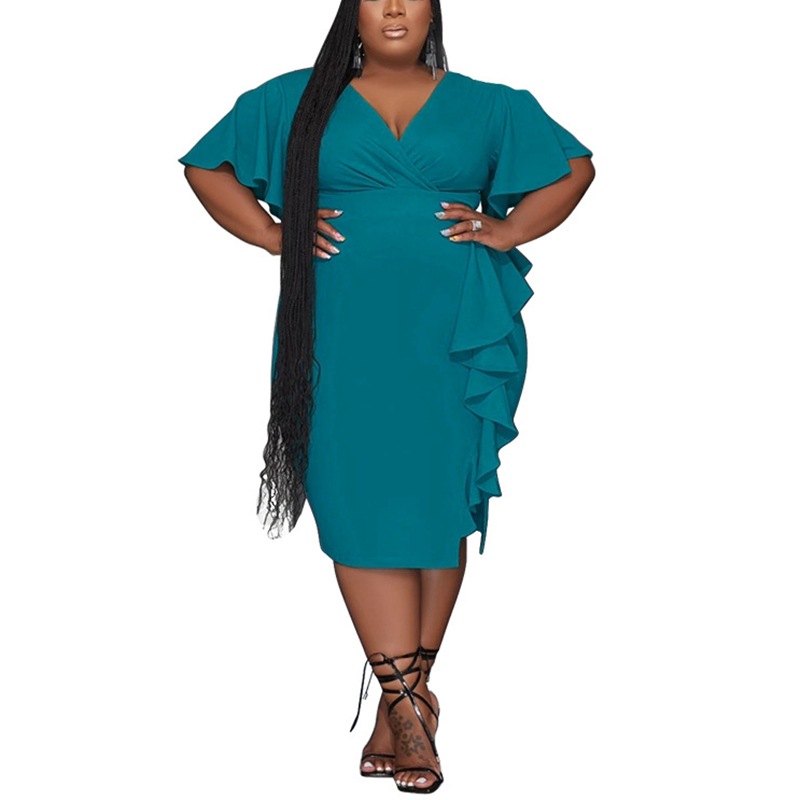 Women Plus Size Dresses Sexy V Neck Bodycon Party Dress Short Sleeve Wrap Empire Mermaid Midi Club Dresses