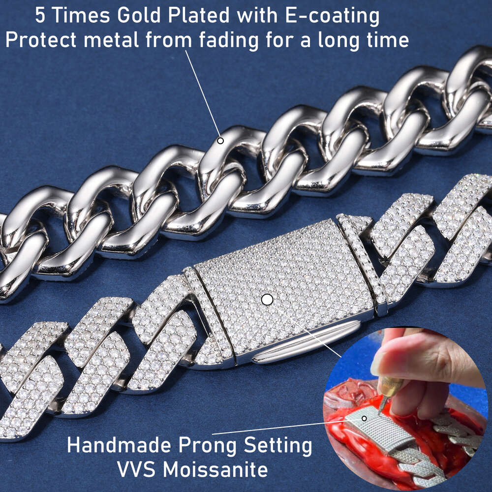 High Quality Cubana Hip Hop Jewelry 16mm 18mm Sterling Sier VVS Moissanite Dia Iced Out Cuban Link Chain Necklace For Men