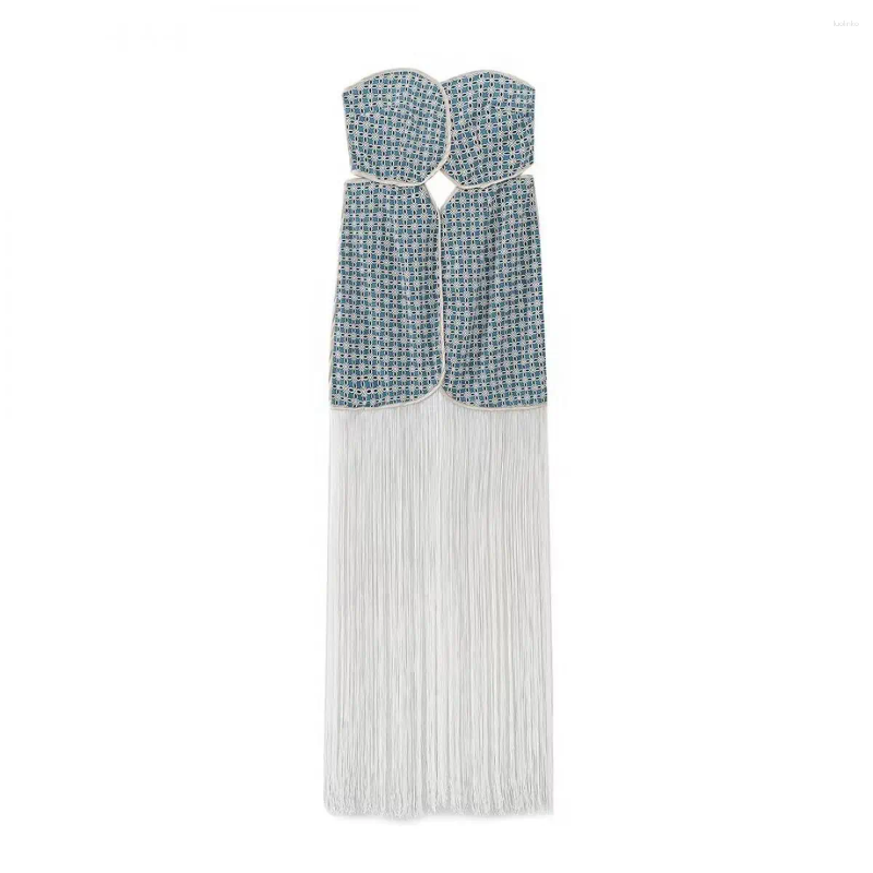 Casual Dresses 2024 Summer Tube Hollow Out Stream Suo Dress Strapless Cutout Fringe Lady Sleeveless Slash Neck For Dinner Party