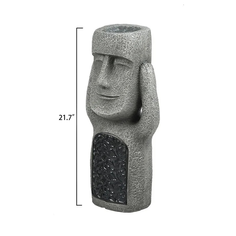 Easter Island Garden Statues Resin See Hear Speak No Evil Garden Ornaments Solar Home Sculpture Outdoor Decoration Sculptures 240511