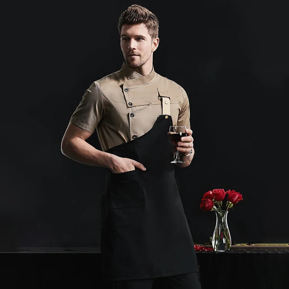 Unisex Catering Coat Chef Uniform Breathable Kitchen Cooking Jacket Restaurant el Cafe Barber Shop Waiter Work Shirt Apron 240430