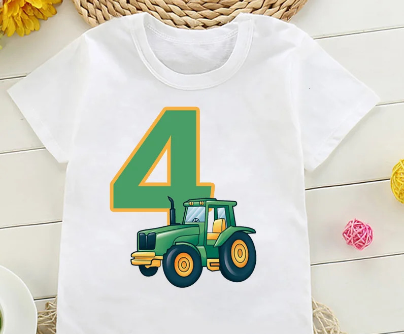 Cute Farmer Tractor 18 Years Old Happy Birthday T Shirt Kids Party Gift Children Funny Present Tops 240510