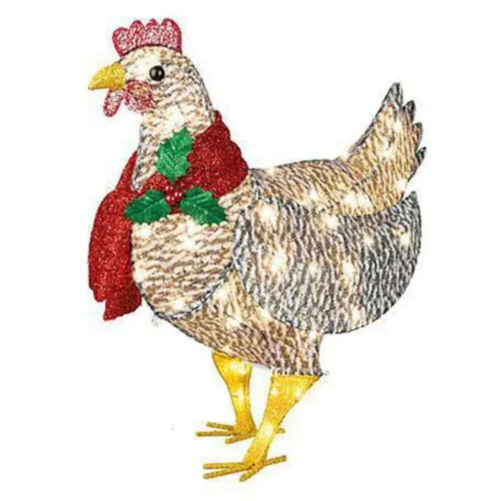 Decoration Scarf Chicken Light-Up With Holiday LED Christmas Outdoor Metal Ornaments Light Xmas Yard Decorations 908 s