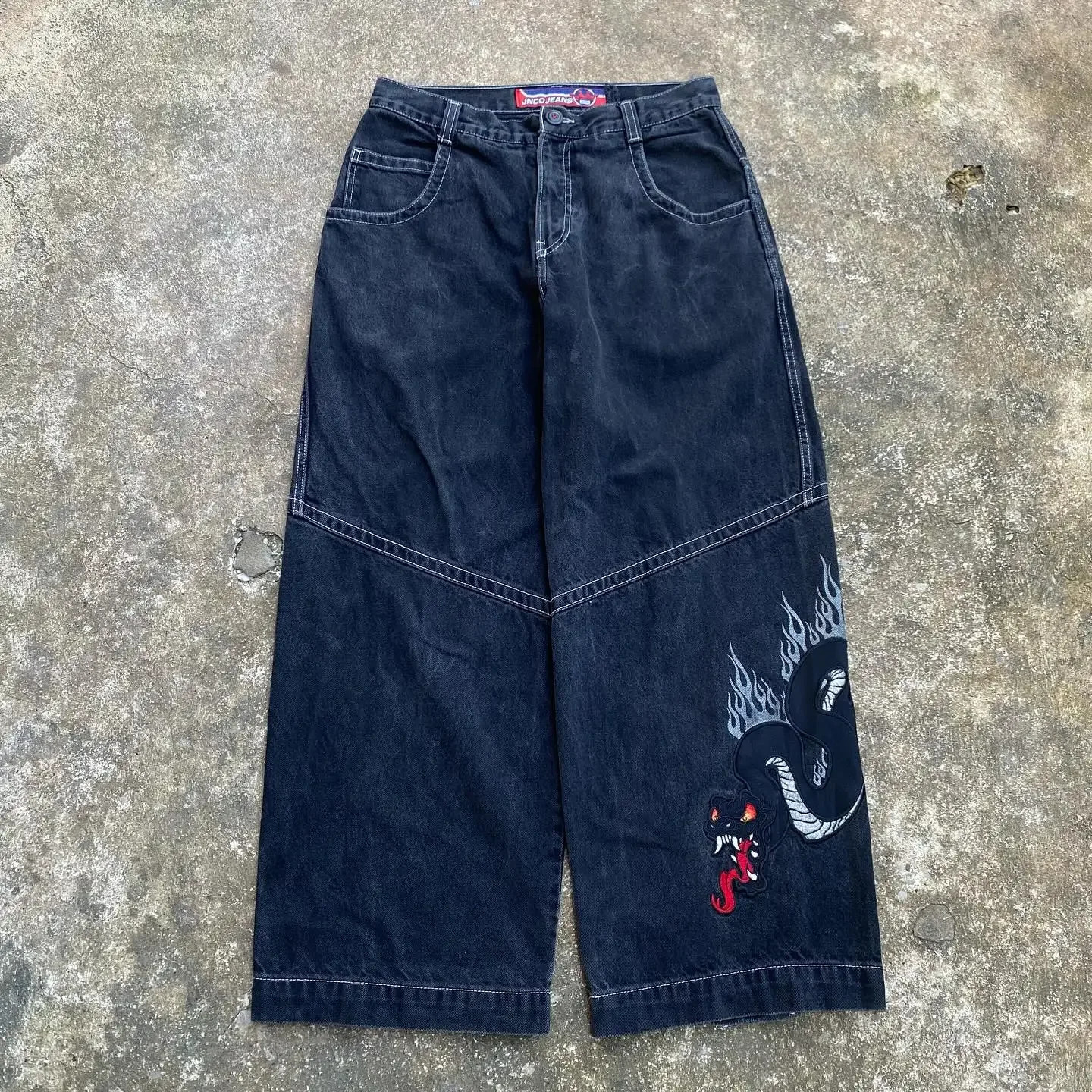 JNCO Baggy Jeans Y2k Low Rise Jeans Men Women Hip Hop Punk Embroidery Slouchy Jeans Gothic Print Retro Streetwear 240429