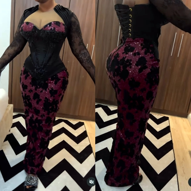 2024 Glitter Sequins Sheath Long Prom Dresses Black Lace Appliques Beaded Corset Formal Evening Gowns Long Sleeves Black Girls Pageant Dress Special O
