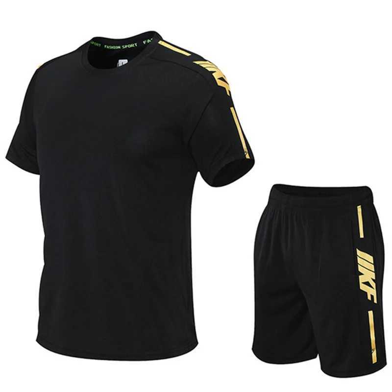 Men's Tracksuits Summer mens T-shirt and shorts sports two-piece running fitness short sleeved set comfortable breathable casual clothing Q240501