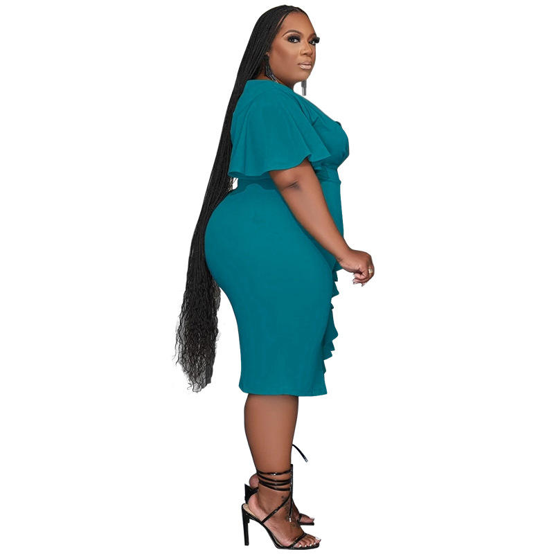 Women Plus Size Dresses Sexy V Neck Bodycon Party Dress Short Sleeve Wrap Empire Mermaid Midi Club Dresses