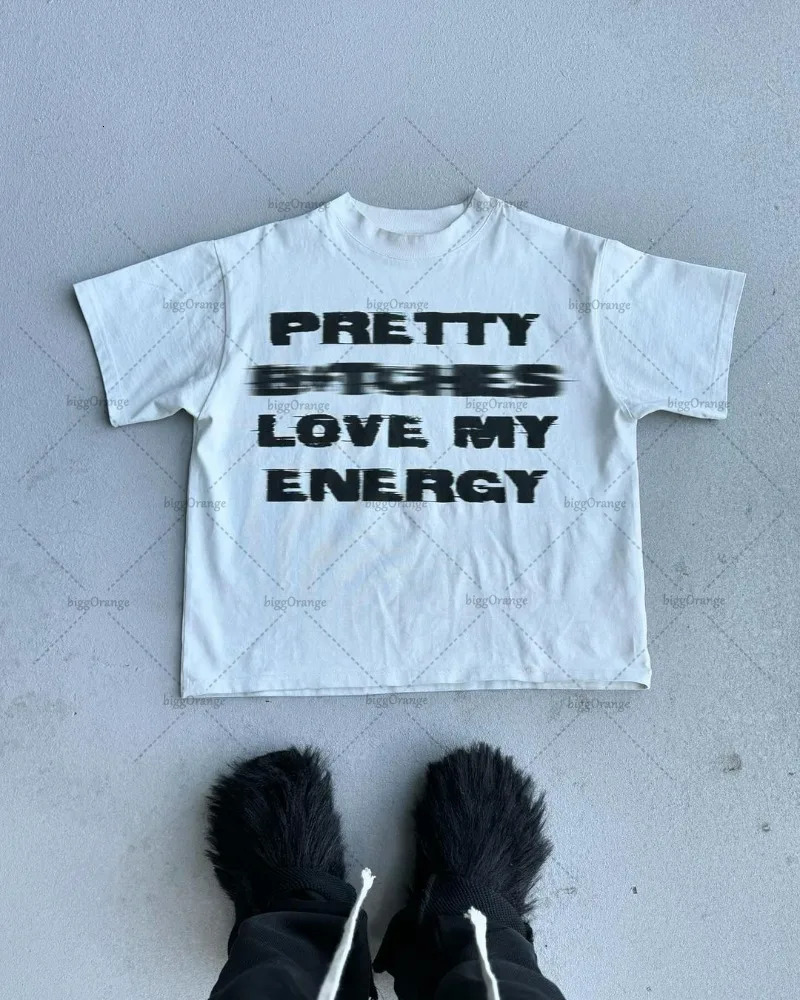 Y2k Harajuku Retro Oversized Short Sleeve Men Letter Cartoon Print T-Shirt High Street Trendy Versatile Clothing Women 240429