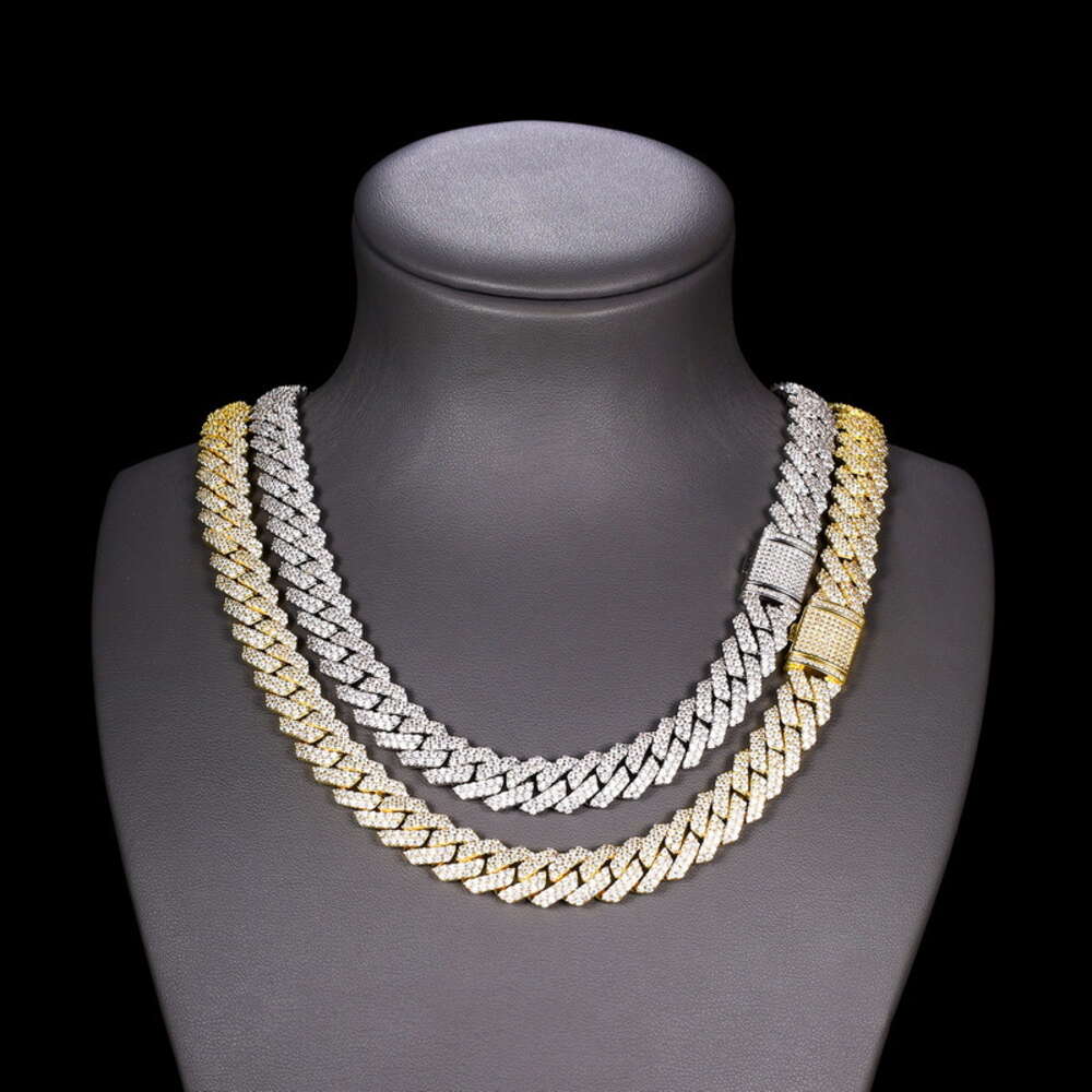Designer Necklace Hip Hop 2 Rows Stones 14mm Sterling Sier White Gold Plated Iced VVS Dia Moissanite Cuban Link Chain Rock Jewelry Gift with Gra